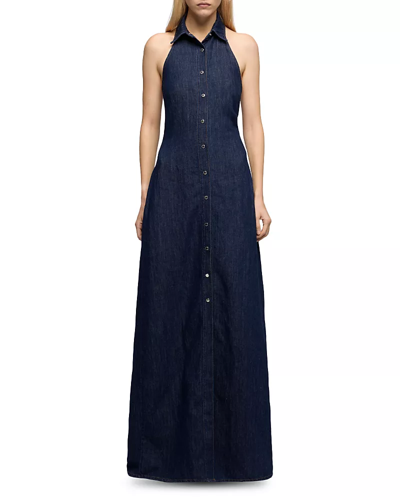 7 For All Mankind Denim Halter Maxi Dress