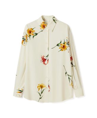  Lily Print Silk Twill Oversize Shirt