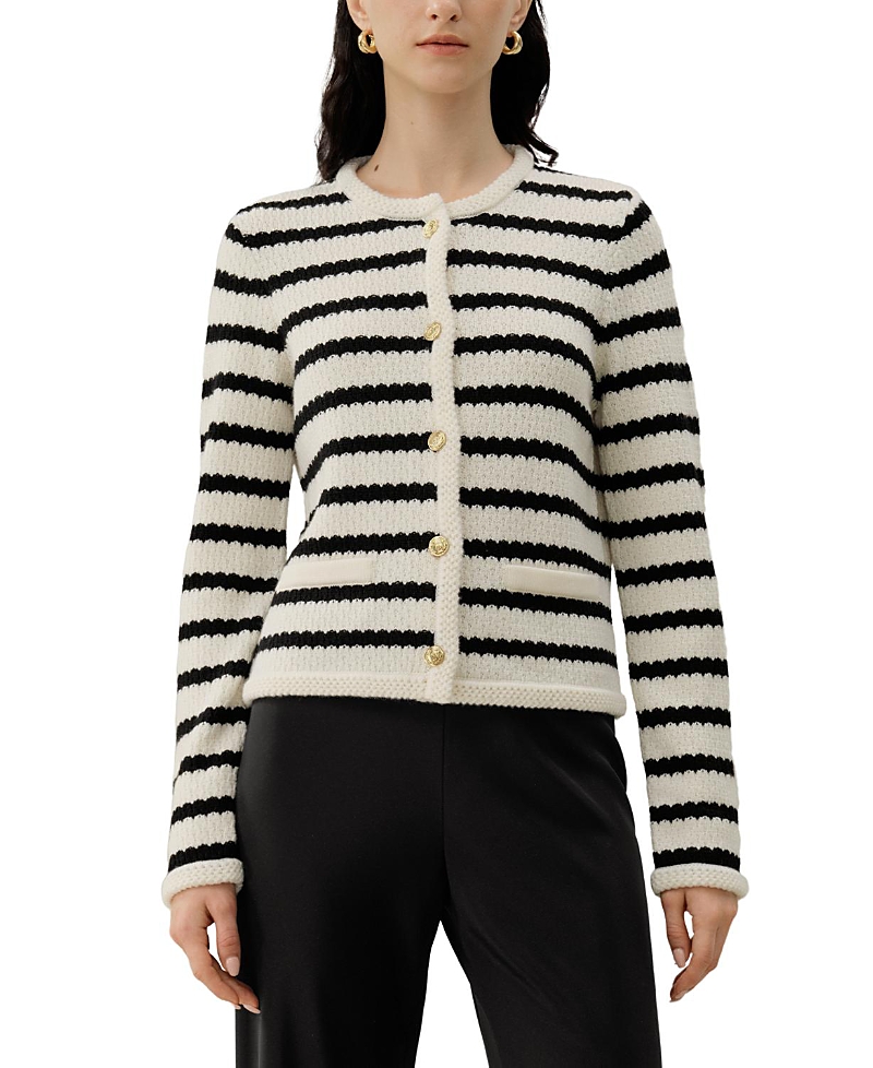 Lilysilk Stripped Crochet Washable-Wool Cardigan