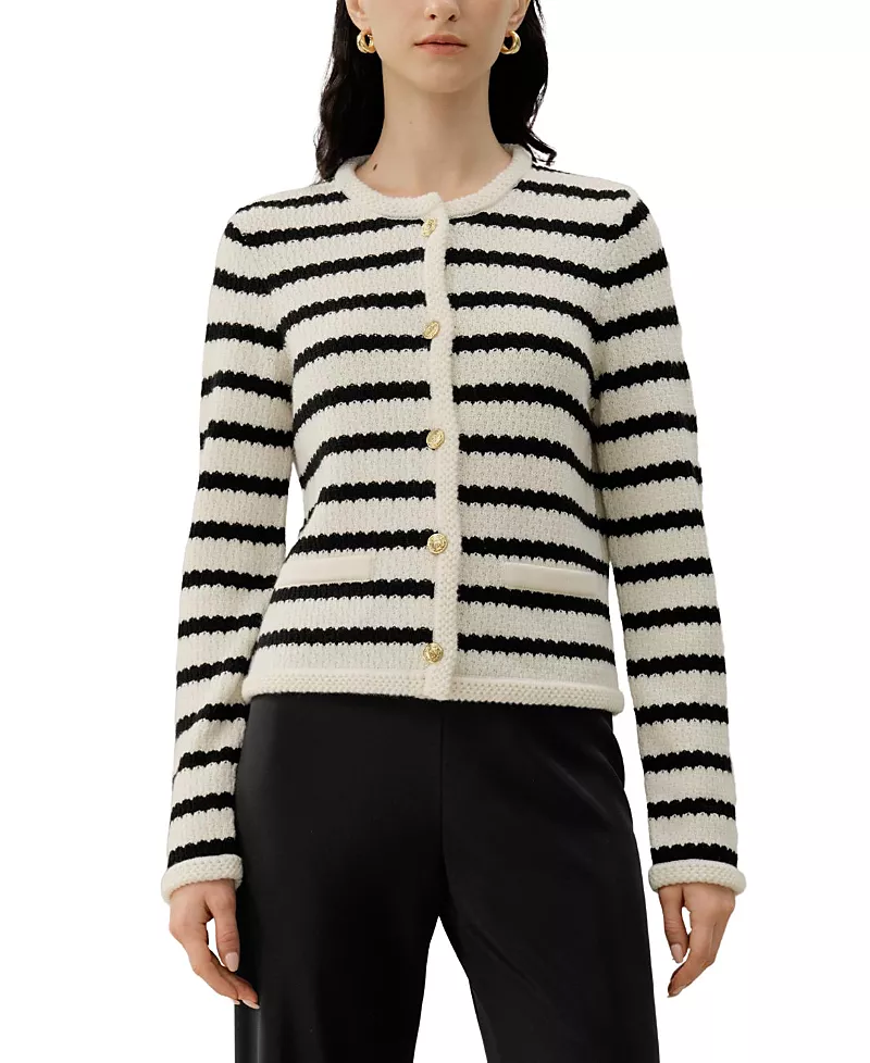 Lilysilk Stripped Crochet Washable-Wool Cardigan