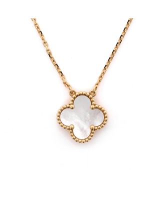 Vintage Alhambra Pendant Necklace 18K Gold and Mother of Pearl 16.25"