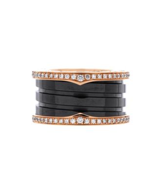  B.Zero1 Three Band Ring 18K Rose Gold and Ceramic with Diamonds