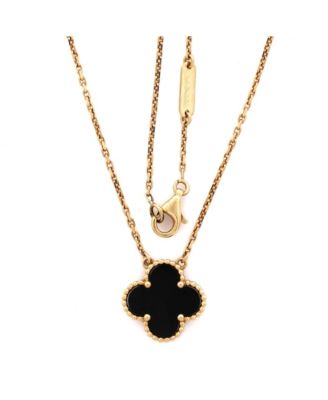 Vintage Alhambra Pendant Necklace 18K Gold and Onyx 16.5"