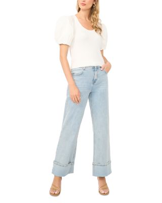 Combo Knit Puff Sleeve Top