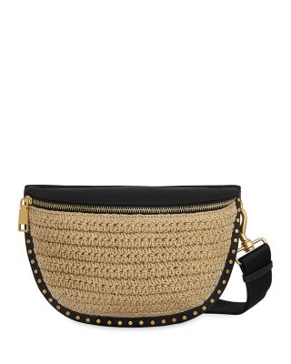Darren Small Pebbled Leather & Raffia Sling Belt Bag
