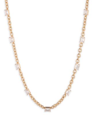 Cable Chain Cubic Zirconia Collar Necklace, 16"