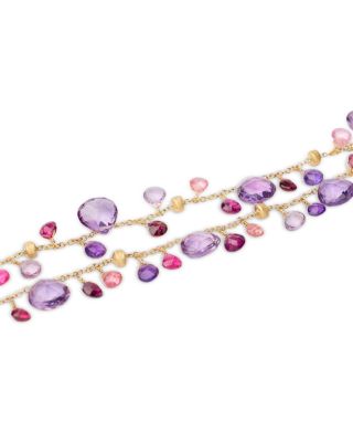 18K Yellow Gold Paradise Multi Gemstone Double Dangle Bracelet