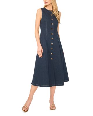 Mia Collarless Midi Dress with Tucks