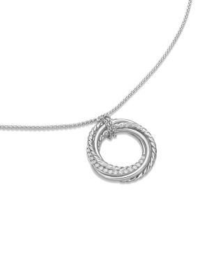 Crossover Pendant Necklace in Sterling Silver with Diamonds, 21mm