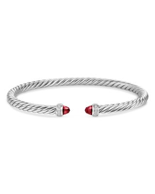 Cablespira Flex&reg; Bracelet in Sterling Silver with Rhodolite Garnet and Diamonds, 4mm