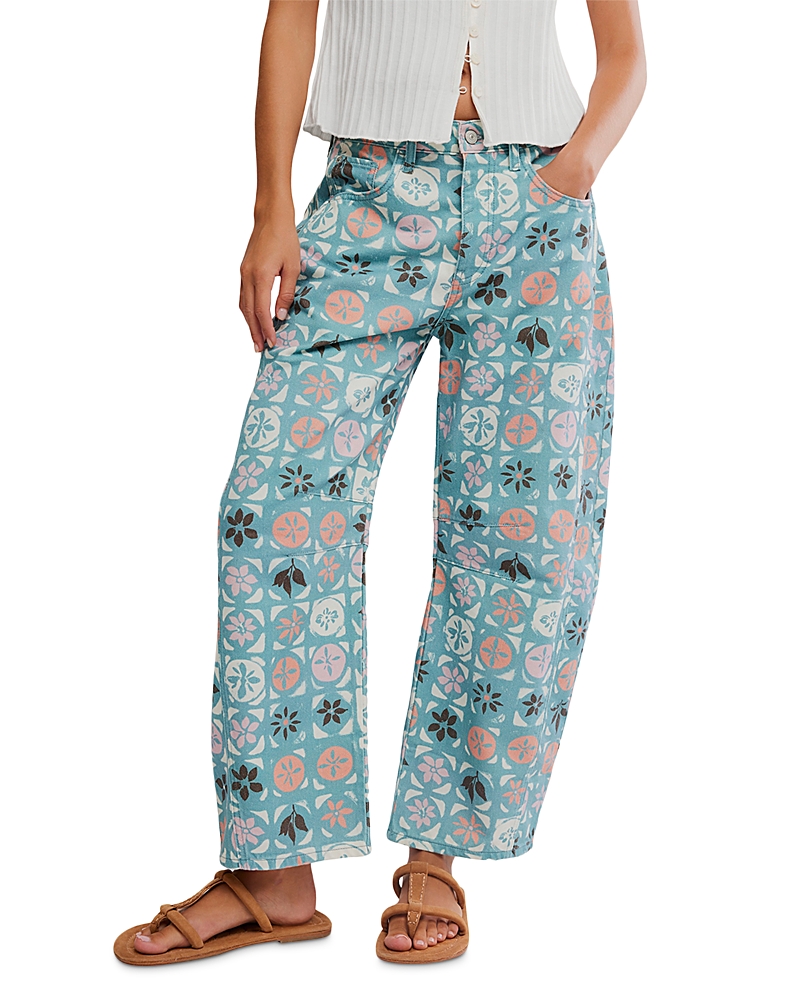 Free People We The Free Good Luck Leopard Barrel Leg Jeans in Brown Sugar