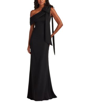 Cassia Bow-Shoulder Crepe Gown