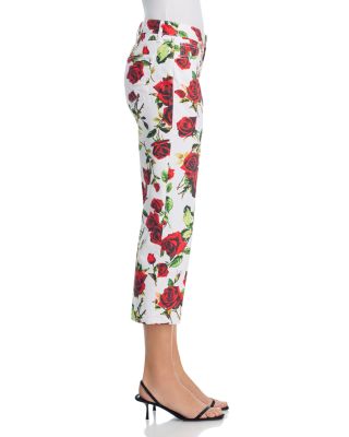 Blaine Low Rise Crop Stovepipe Jeans in White/Red Romantic Rose
