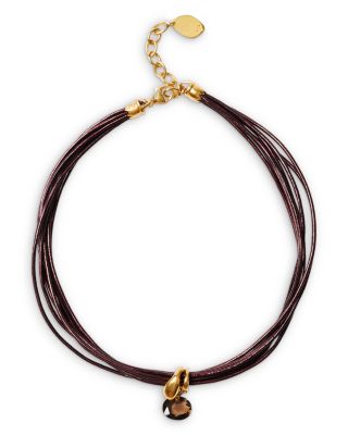 Gemstone Multi Strand Leather Pendant Necklace, 14-16"