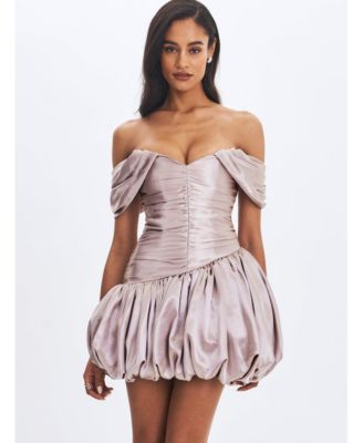  Milena Ruched Asymmetrical Bubble Mini Dress