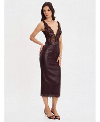 Fiera Plunging Halter Belted Midi Dress