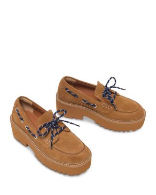 Women's Suede Platform Boat Shoe Loafers