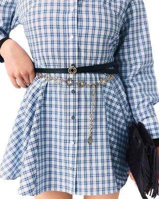 Rhinestone Trim Cotton Shirt Dress