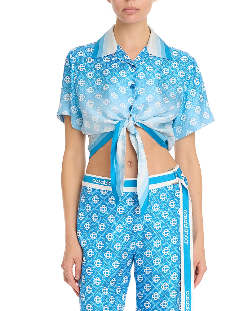 Casablanca Silk Cropped Knotted Shirt