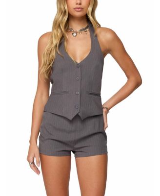Riya Pinstripe Button Up Halter Top