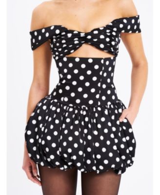  Umika Fit and Flare Polka Dots Bubble Hem Mini Dress