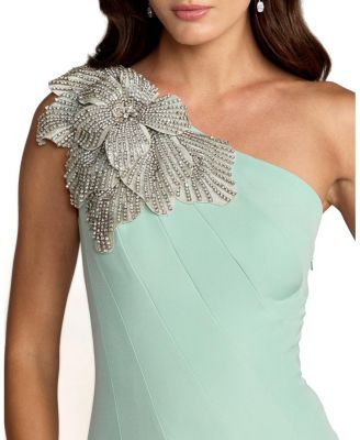  Crepe One Shoulder Mermaid Midi Dress With Flower