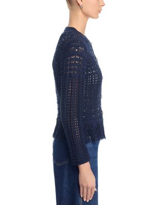 Beaded Fringe Crewneck Cardigan