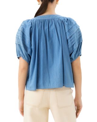 Shay Contrast Stitch Peasant Top