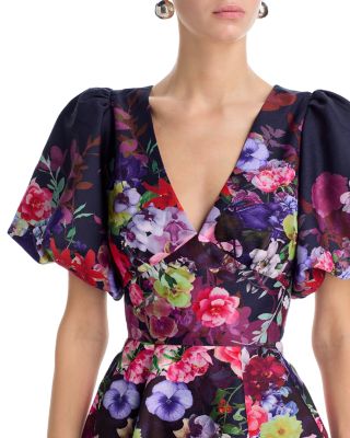 Placed Floral V Neck Mini Dress - Exclusive