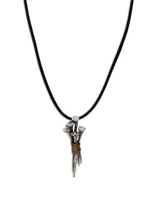 Men's Brass & Silver Nails Black Leather Pendant Necklace, 24.25"