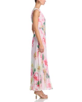 Placed Floral Pleated Maxi Dress - Exclusive