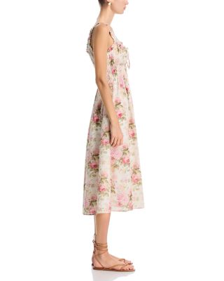 Floral Eyelet Tie Smocked Midi Dress - Exclusive