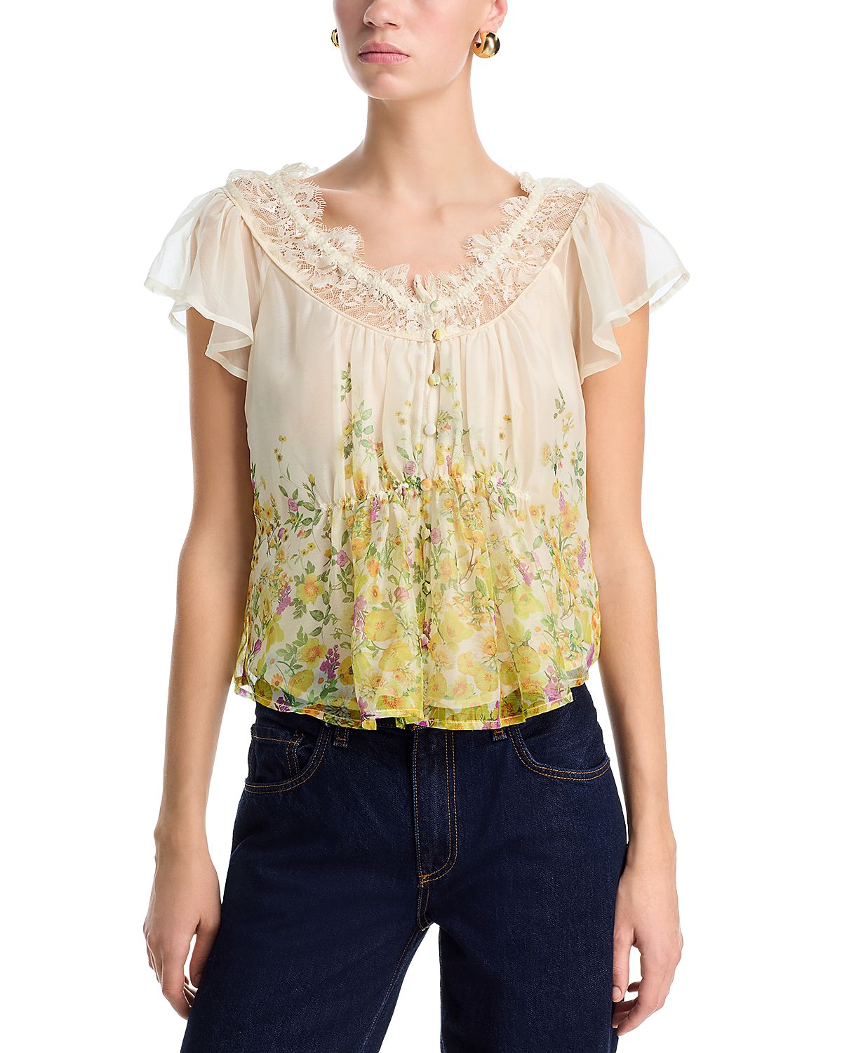 Aqua Placed Floral Lace Top - Exclusive