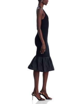 Long Mixed Media Faille Knit Dress