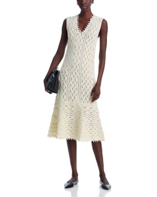 Sleeveless Fine Crochet Knit V Neck Dress