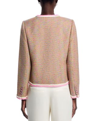 Braided Trim Crewneck Button Down Jacket