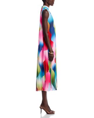 Mock Neck Pleat Midi Dress