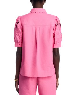 Embroidered Sleeve Button Down Blouse