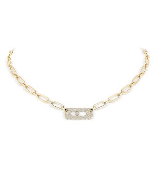 14K Gold Move Link Diamond Gourmette Necklace, 17.71"