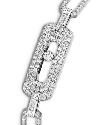 14K White Gold Move Link Diamond Gourmette Bracelet
