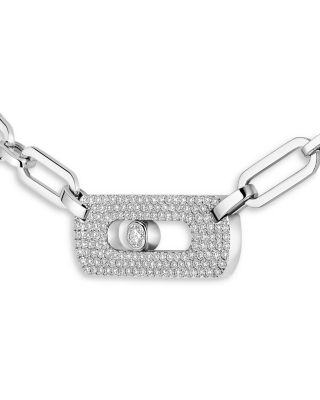 14K Gold Move Link Diamond Gourmette Necklace, 17.71"