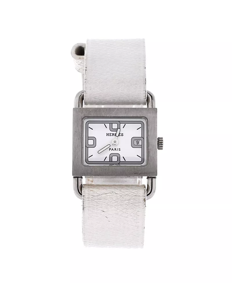 Pre-Owned HERMES Barenia Quartz Watch in Stainless Steel and Leather 21mm
