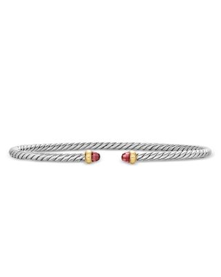 Micro Cable Flex&reg; Bracelet in Sterling Silver with 14K Yellow Gold and Rhodolite Garnet