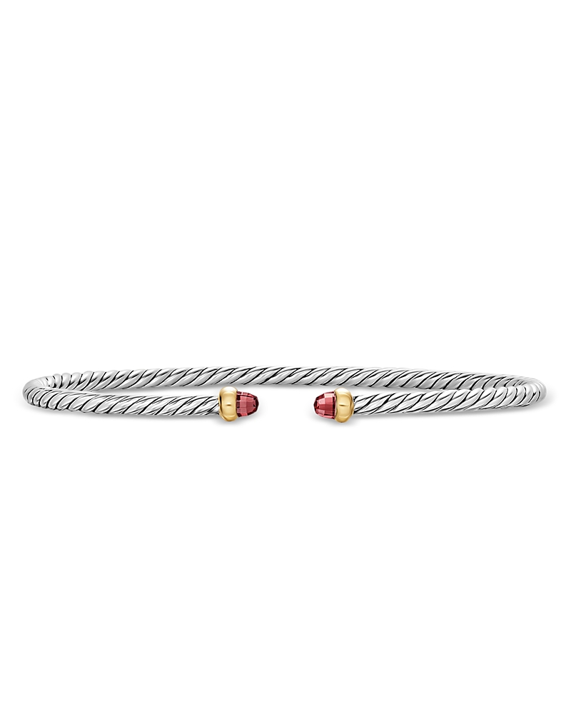 Micro Cable Flex Bracelet in Sterling Silver with 14K Yellow Gold and Rhodolite Garnet