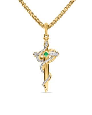 Ouroboros Snake Amulet in 18K Yellow Gold with Emerald and Diamonds, 48mm