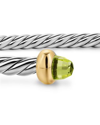 Micro Cable Flex&reg; Bracelet in Sterling Silver with 14K Yellow Gold and Peridot, 2.6mm