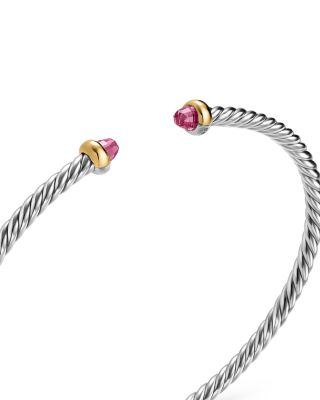 Micro Cable Flex&reg; Bracelet in Sterling Silver with 14K Yellow Gold and Pink Tourmaline, 2.6mm