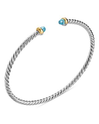 Micro Cable Flex&reg; Bracelet in Sterling Silver with 14K Yellow Gold and Blue Topaz, 2.6mm