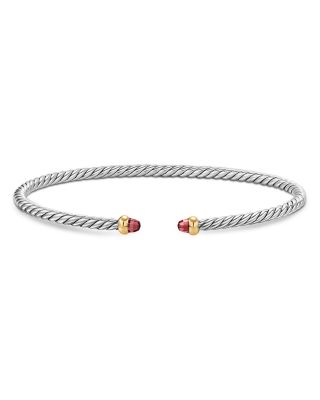 Micro Cable Flex&reg; Bracelet in Sterling Silver with 14K Yellow Gold and Rhodolite Garnet