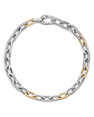 Men's DY Madison&reg; Chain Bracelet in Sterling Silver with 18K Yellow Gold, 6mm